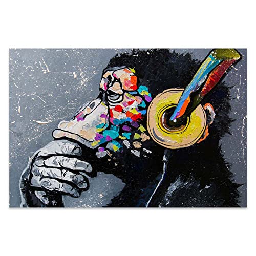 Bvkilrvc Unframed Canvas Print Wall Art,Funny Dj Gorilla Modern Gallery Wall Decor Print Gift Wall Living Room Bedroom Home Party Decoration Painting Unframed #TOP28