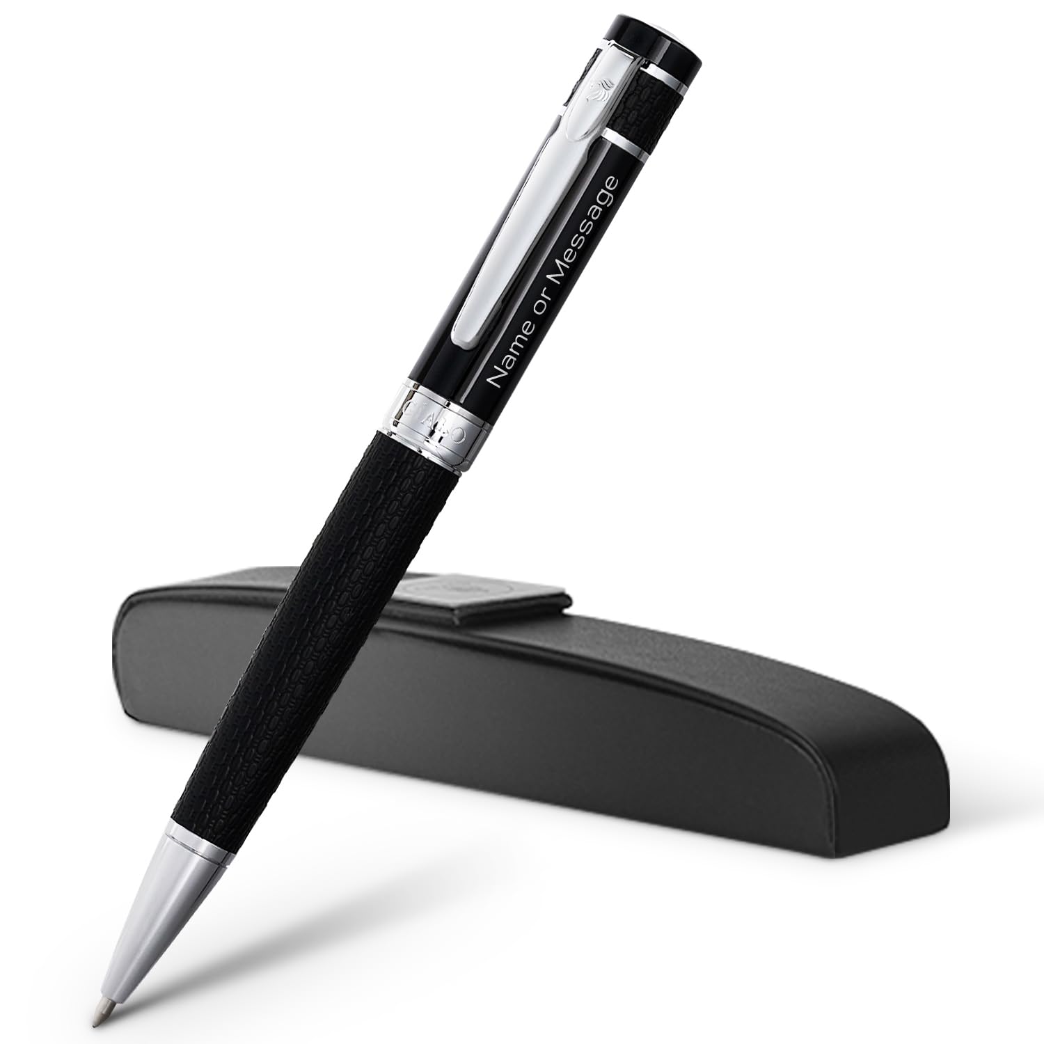 Gíabo Premium Kugelschreiber aus Edelstahl mit PU-Leder-Schaft und individueller Gravur | Hochwertiges Schreibgerät mit Etui – Ideal als persönliches Geschenk für Büro, Business und besondere Anlässe