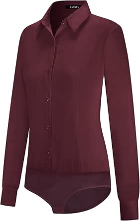 Tapata Womens Bodysuit Blouse Button Down One-Piece Long Sleeve Solid Office Work Shirt Casual Tops