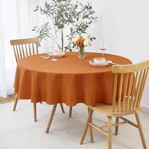 Image of maxmill Round Tablecloth Weaved Pattern Spill-Proof Wrinkle Free Soft Jacquard Table Cloth for Circular Table Cover, for Dining Room Fall Harvest Thanksgiving Parties Holiday Dinner, 90 Inch, Rust