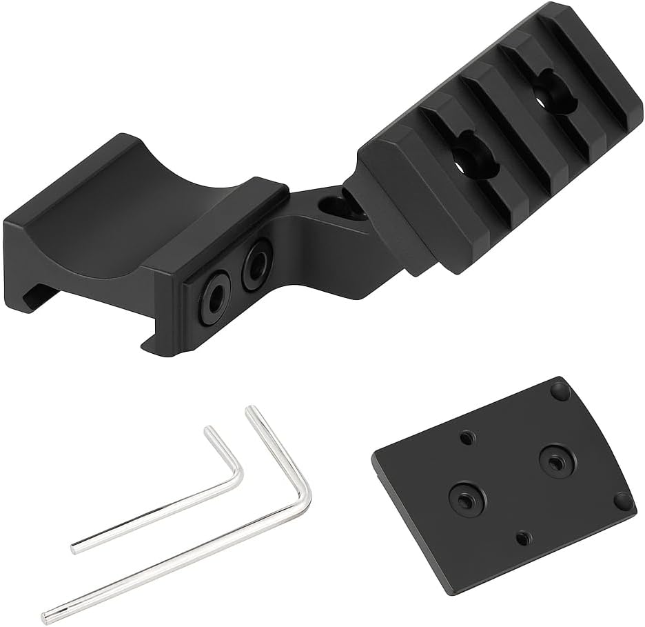 Gotical 45 Degree Angled Low Profile Offset Picatinny Rail Side Mount Adapter with Build-in 4-Slot 1.7 Inch Picatinny Rail, Red Dot Riser Black Finish Type III Hard Coat Anodized