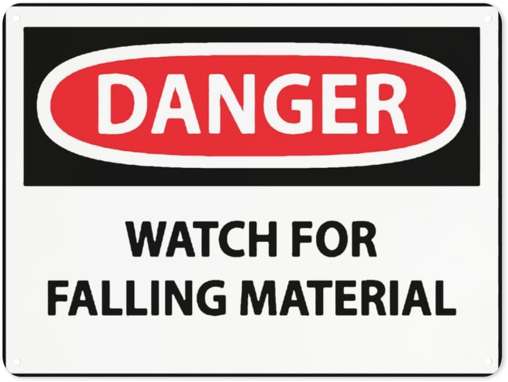 Warning Notice Danger Watch for Falling Material Rust Free Aluminum Tin Sign - Traffic Safety Decor with Pre-Drilled Holes for Workplace, Construction Site - 12x8 Inch​