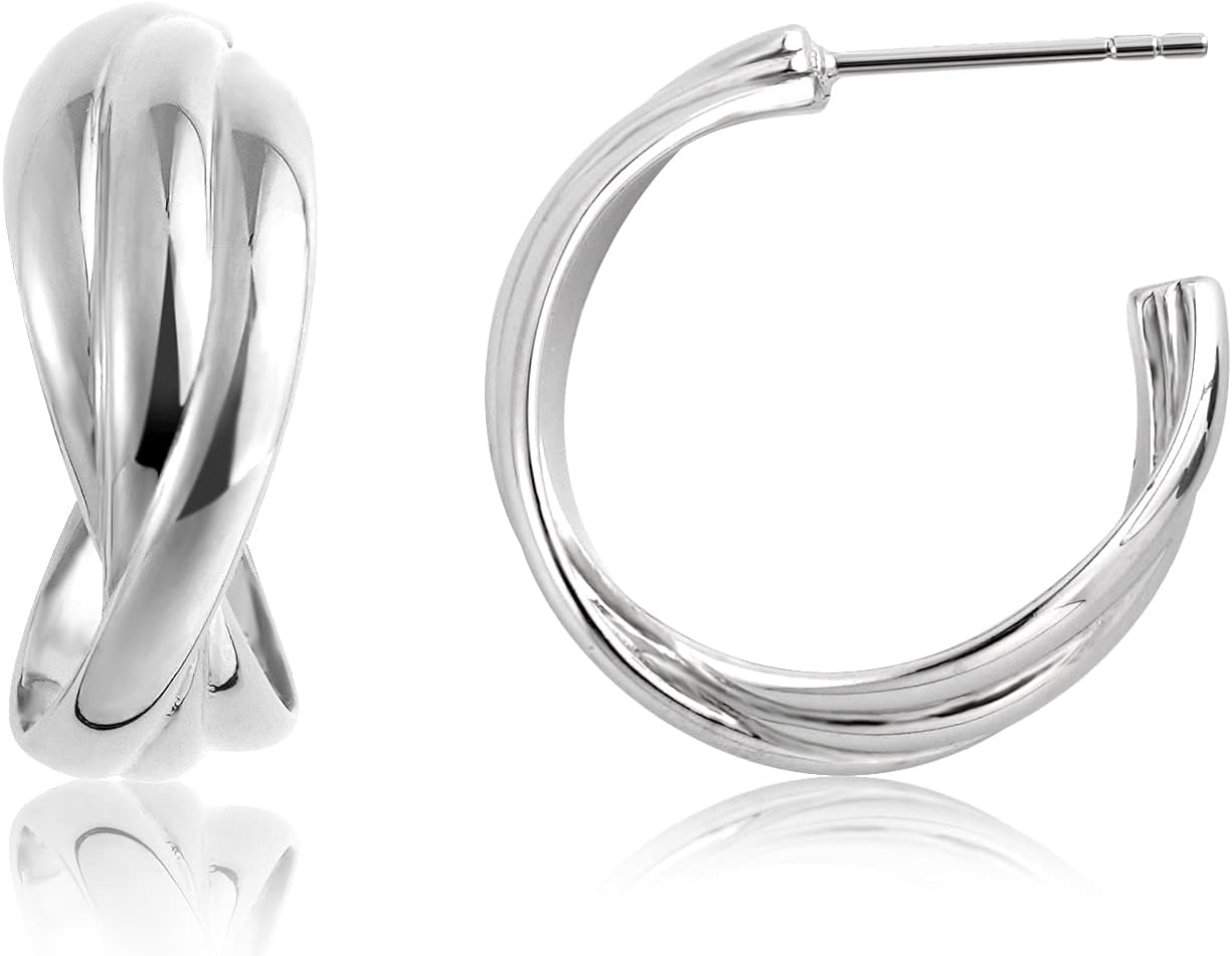 18K Gold/Rhodium Plated 925 Sterling Silver Twisted Hoop Earrings | Open Triple Hoop Earrings | Chunky Gold Hoops for Women Trendy