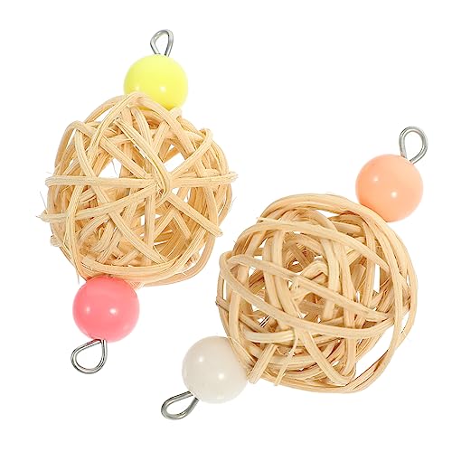 FRCOLOR 2pcs Parrot Teething Toy Rattan Ball Chew Toy Parrot Bird Hanging Chew for Foraging Cage