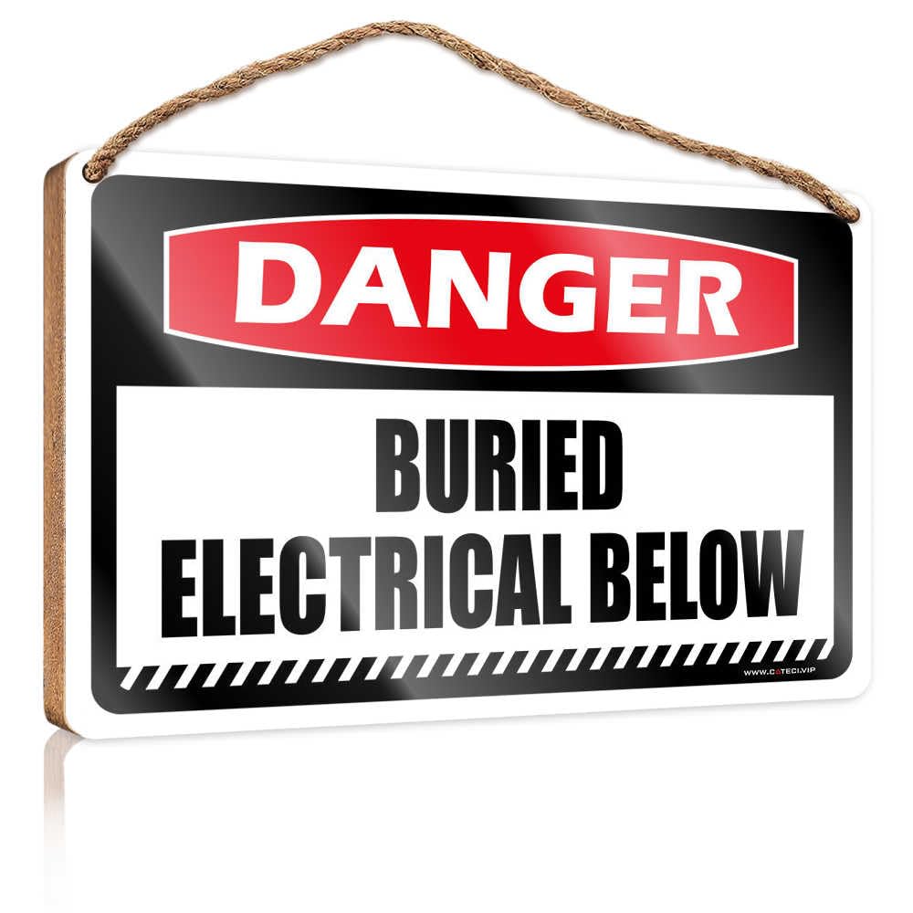 HMQW Spring Signs For Home Decor Danger Buried Electrical Below Wooden Sign Funny Decor For Home Bathroom Door Signs For Home(20X30CM)