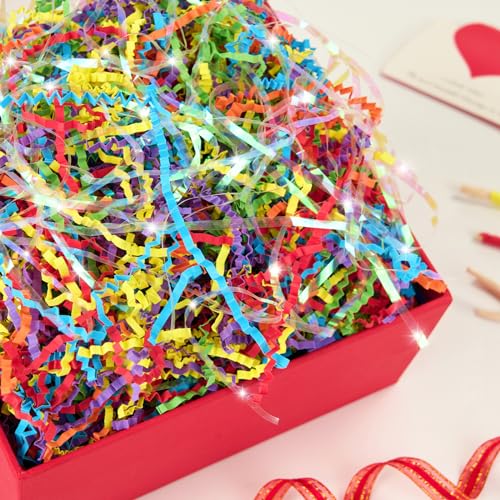PAPER FAIR 1 LB Iridescent Rainbow Easter Grass Crinkle Cut Paper, Raffia Tissue Paper Filler Shred Strand Craft Bedding Cushion, Anniversary, Christmas, Birthday for Gift Basket Boxes - Thumbnail 2