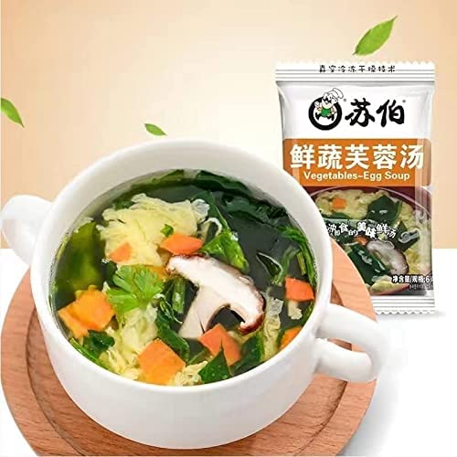 Instant vegetable Soup,Wild greens Seaweed,cabbage,spinach,fresh vegetables,tomatoes soup,6g/bag,Variety Flavor,Chinese Food,Healthy and Nutritious Ready-to-Eat Breakfast (Fresh Vegetable Soup,10bags)