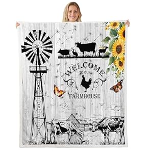 Farmhouse Windmill Fleece Blanket 40×50 Size Rustic Farm Barn Door Fuzzy Blanket For Cowboy Cowgirl Vintage Western Cow Gifts Throw Blanket Room Decor Butterfly Sunflower Woodland Blanket
