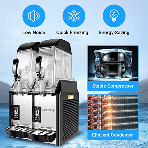 LEEVOT Kommerzielle Slusheis Maschine, 2 x 12 L Slush Eismaschine 890 W 220 V Slusheis Eismaschine, Slushie Maschine mit Abnehmbarem Tablett und digitalem Smart-Panel, Slushmaschine Slushgerät – Bild 5