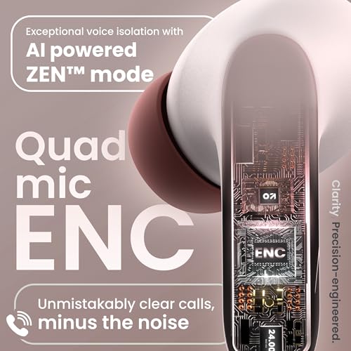 Image of GOBOULT Z20 Pro Made in India Ear Buds Wireless with 60H Playtime, 4 Mics Calling, 45ms Latency Gaming, 13mm Bass Driver Earbuds Buds TWS Bluetooth Wireless Earphones (Candy Cane)