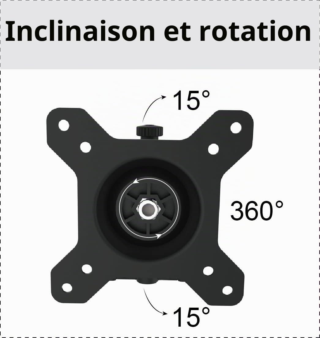 HFTEK MP210C Support de bureau, pour écran de 15 à 49 ", avec pince de fixation, convient aux modèles de trous de fixation VESA de 75/100