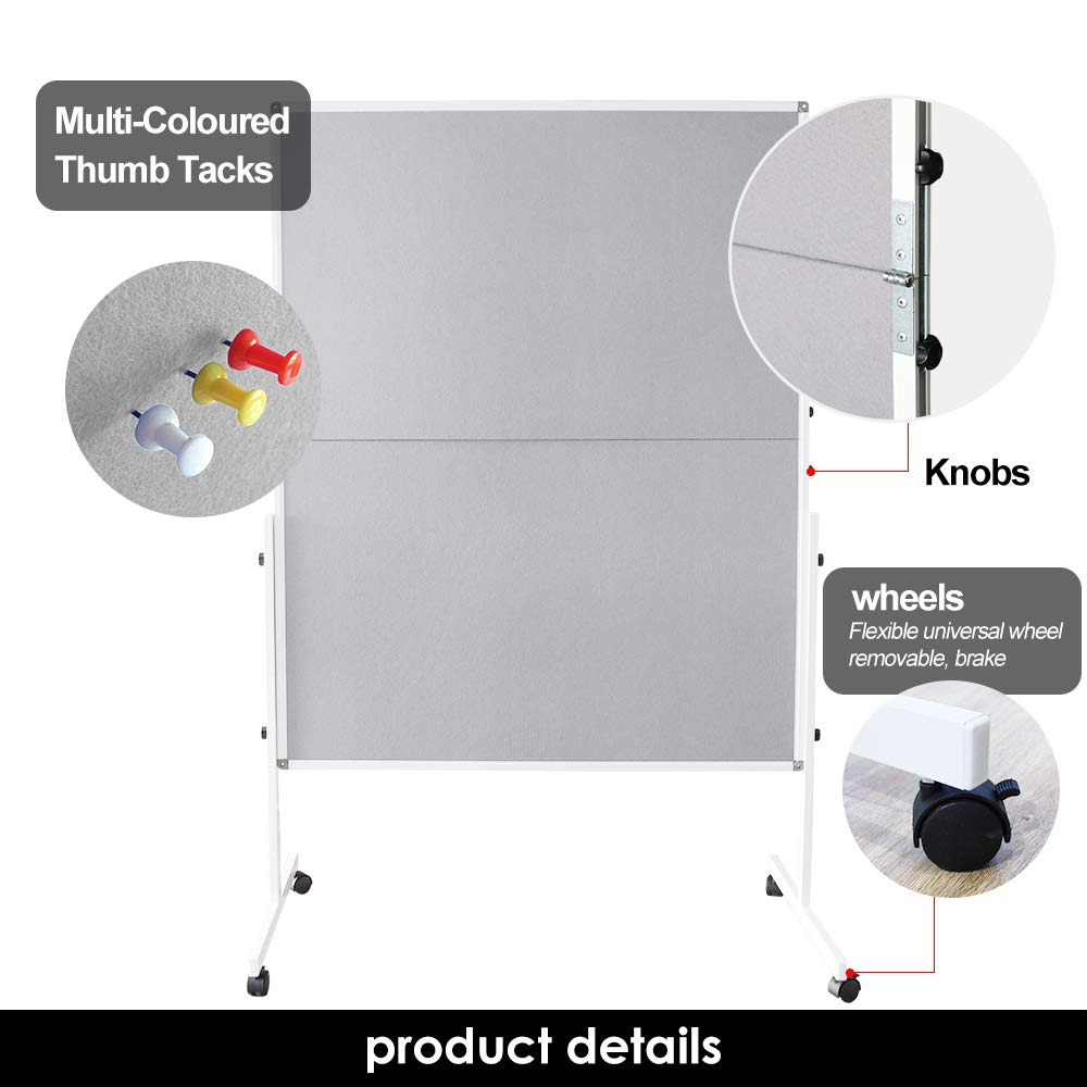NEWPUTE Gray Cork Bulletin Board, 60''x 48'' Folding Board, Aluminum Frame Large Wall Mounted Notice Double Sided Bulletin Pin Board with 10 Push Pins