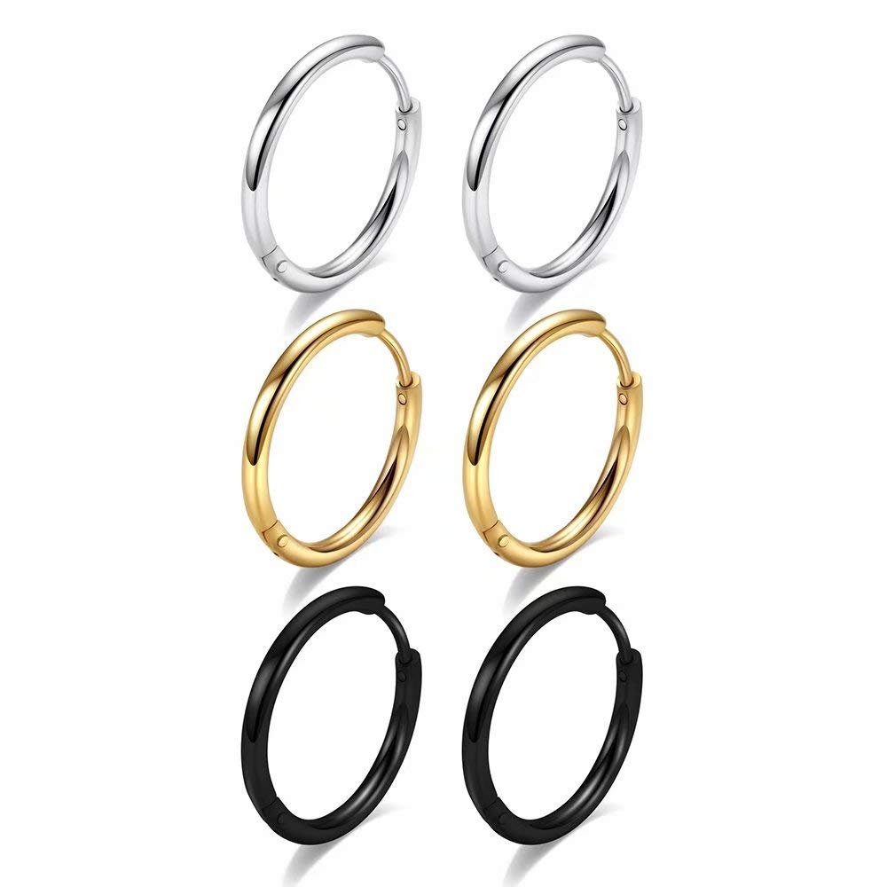 Huggie Hoop Earrings For Women Men - 316L Surgical Stainless Steel 6Mm 8Mm 10Mm Mens Ear For Cartilage Gold Black 20G 18G Hypoallergenic Second Hole Sleeper Hoop Earrings, Metal