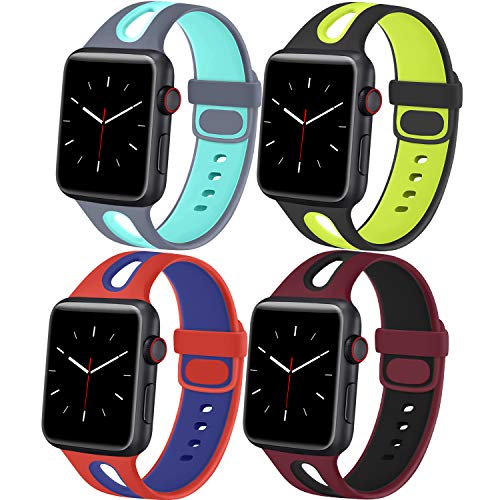 Kompatibel mit Apple Watch Armband 38mm 42mm 40mm 44mm, Atmungsaktiv Weiche Silikon Sport Ersatzbänder Kompatibel mit iWatch Series 5 4 3 2 1
