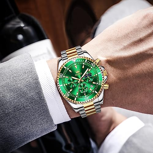 Image of OLEVS Men's Waterproof Watches Stainless Steel Waterproof Chronograph Wrist Watches Luxury Dress White Luminous Big Face Analog Quartz Male Watches