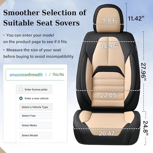 Image of Coverado Waterproof Nappa Leather Car Seat Covers, Automotive Seat Covers,Front Car Seat Cushion & Car Seat Protector, Seat Covers Universal Fit for Most Cars, SUVs,Trucks,Black&Beige