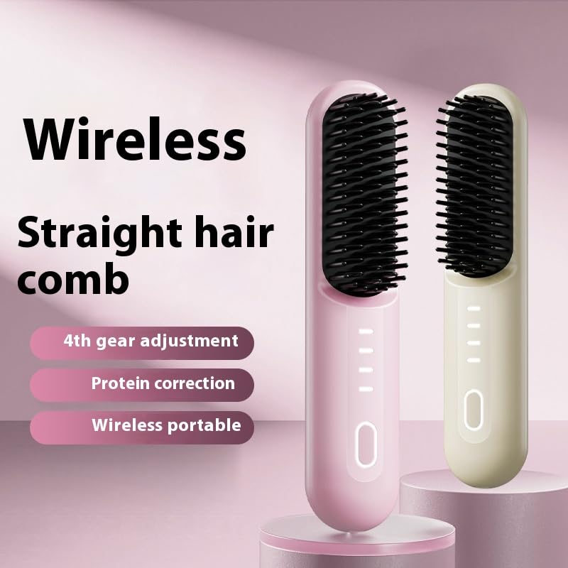 Cepillo alisador de cabello inalámbrico 2 en 1 rosa miniatura 5