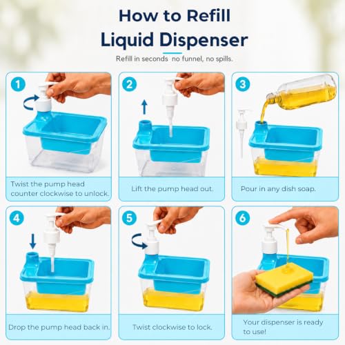 Image of Solitude 2-in-1 Double Layer Soap Dispenser with Sponge Holder | Liquid Dishwash Dispenser with 2 Sponges and 2 Double Layer Dishcloths