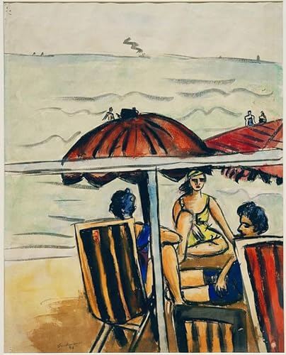 Scène de plage avec des parapluies affiche Max Beckmann déco chambre