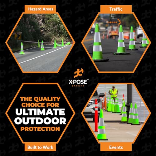 Image of Xpose Safety 36 inch Lime Green Traffic Cone Dual 6 inch & 4 inch Reflective Collar