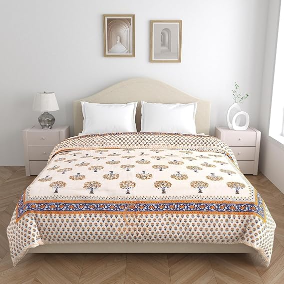 Image of EMIOUR 400 TC Pure Cotton Soft Jaipuri AC Quilt /Razai /Rajai Floral Print,Jaipuri razai Double Bed for Winter Printed (Multicolor, Double Bed, 90 x 105 inch) (Design 1, Single Bed)