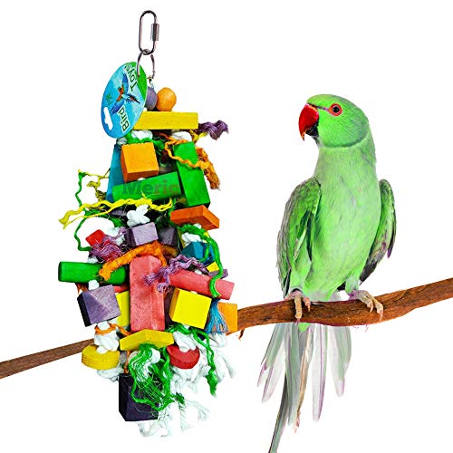 Meric Bird Chew Toy, 15.7" x 4â€, Colorful Wooden Blocks and Ropes, for Cockatiel, Budgie, Indian Ringneck, Senegal Parrot and Other Birdies, 1-Piece per Pack