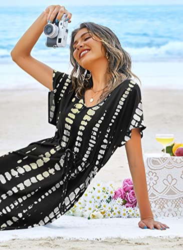 Image of Ekouaer Womens Swimsuit Coverup Short Sleeve Beach Cover Up Dress V Neck Bikini Beachwear