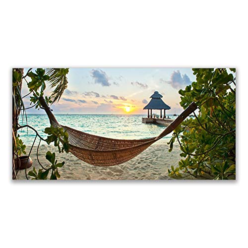 Tableau décoration déco mural moderne design plage hamac 120x60cm - 2