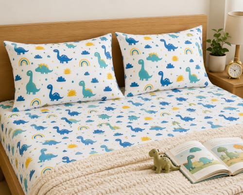 Image of Microfiber Pillow Cover 17x27 Inch (Pack of 2) | Soft & Durable | Ideal for Bed & Sofa Dino World