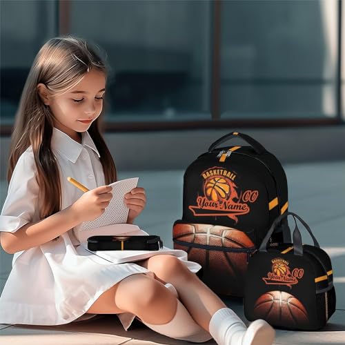 Personalized Basketball Backpack with Lunch Box and Pencil Case Set, 3 in 1 Matching Boys Black Backpacks Combo, Cool Bookbag and Pencil Case Bundle2