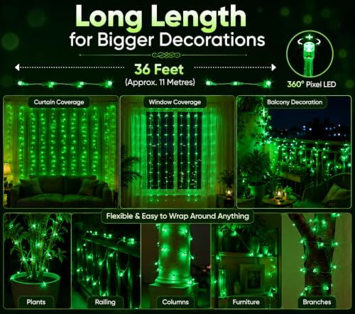 Image of Quace LED Pixel String Light 36 Feet, Green Fairy Lights with 360 Flexible Wire, Decorative LED Lights for Home, Bedroom, Balcony, Diwali, Christmas, Wedding & Party Decoration, Pack of 1