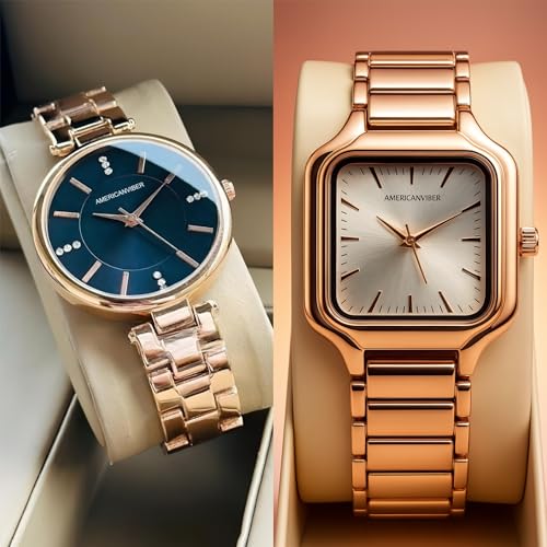 Image of AMERICANVIBER DRW0032 Brown+DRW006 Rose White Designer Combo Watches for Women ? Premium Look Analog Watch - for Women