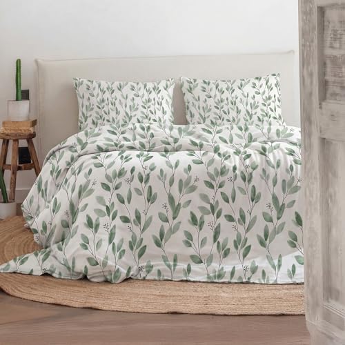Image of SleepyCat Duvet Cover, 100% Cotton 200TC Percale Combed Yarn, with Corner Ties & Coconut Button Closure, Oeko-TEX & AZO Free, (Single Size, 90x60 inches) Evergreen