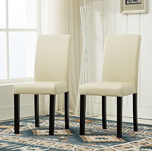 Image of mcc direct Set of 2 Faux Leather Dining Chairs With Solid Wooden Legs For Home & Commercial Restaurants [Brown* Black* Red* Cream*] (Cream)