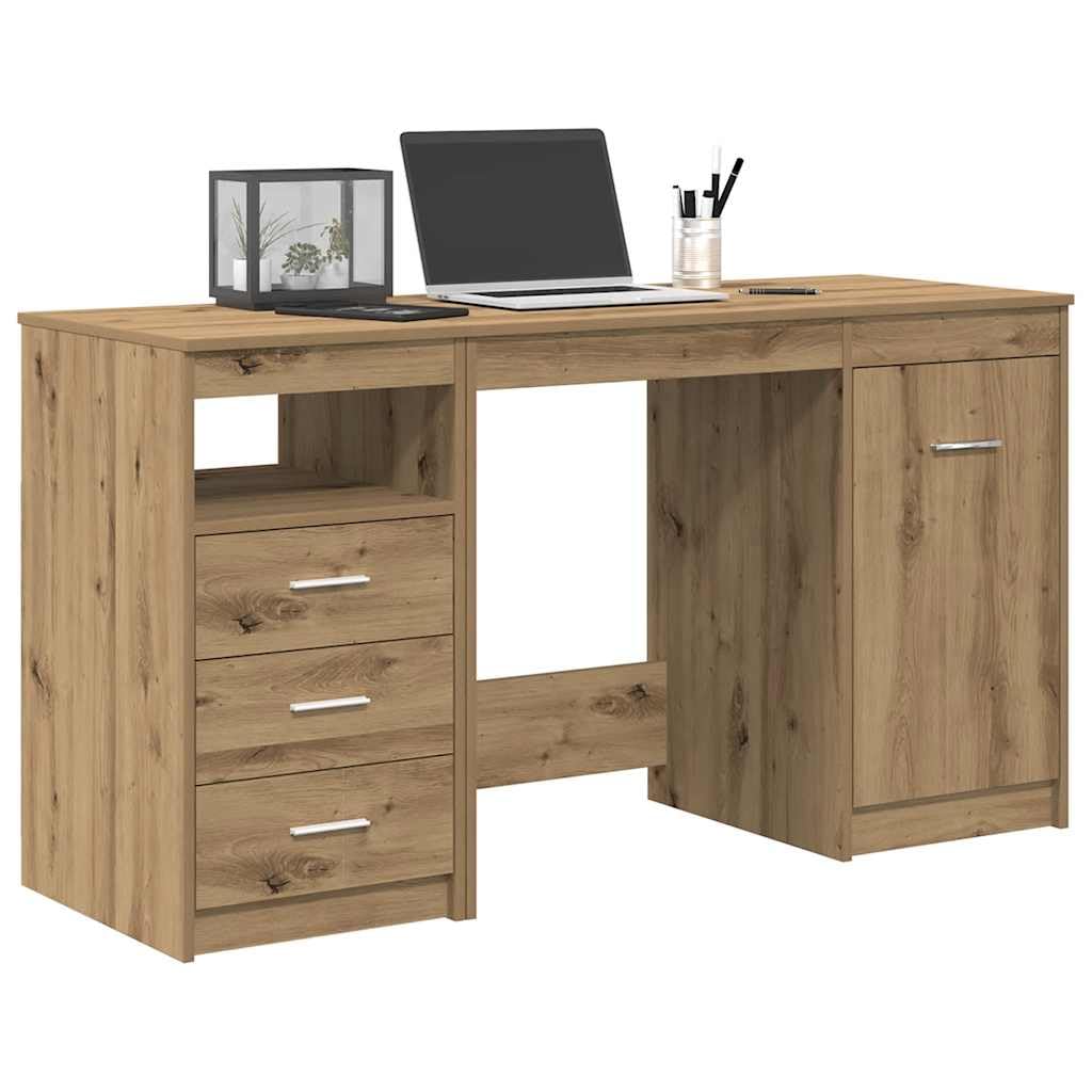 Scrivania Ufficio con Cassettiera Rovere Artigianale 100x50 cm | Tavolo da lavoro compatto per studio e ufficio, dotato di cassettiera e ripiano in legno ingegnerizzato.