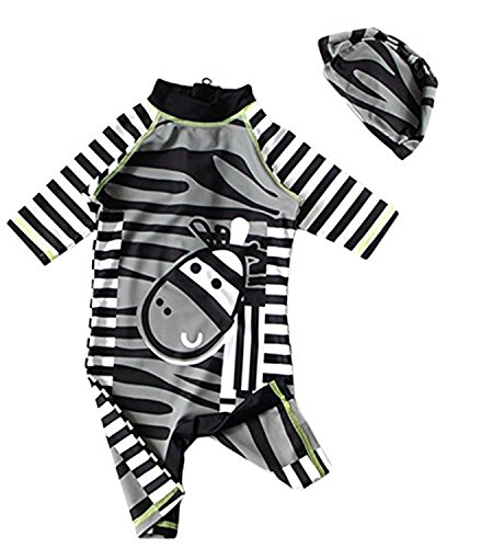 Sun Protective Baby Kids Boys Swimsuit Toddlers One Piece Swimwear with Hat Shark Rash Guard UPF 50+ (4-5 Years, Zebra)