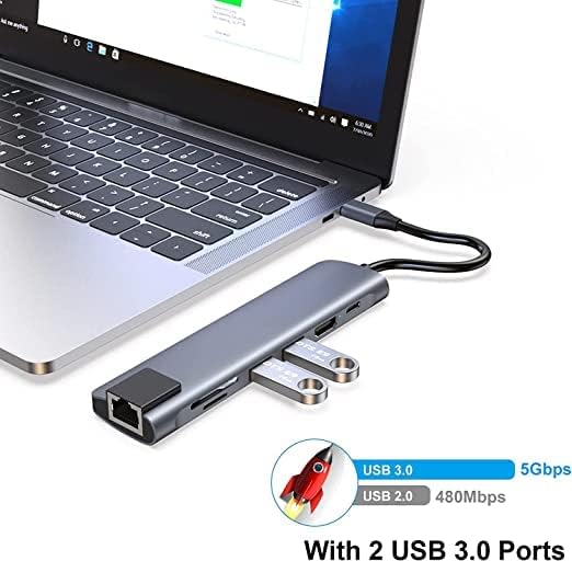 Image of USB HUB USB C Hub, 7 in 1 Type C Adapter with USB C to HDMI,1Gbps Ethernet RJ45,100W Power Delivery,2 USB 3.0 Data Ports, SD /TF Card Readers for All USB C Device & iOS (USB C to 7 in 1 HUB)