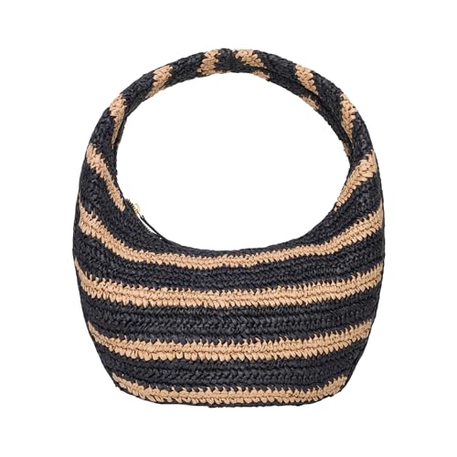 L*Space Women's Natural-Black Aya Hobo Circle Handbag, Striped Paper Raffia, Fully Lined, Zipper Closure, O/S