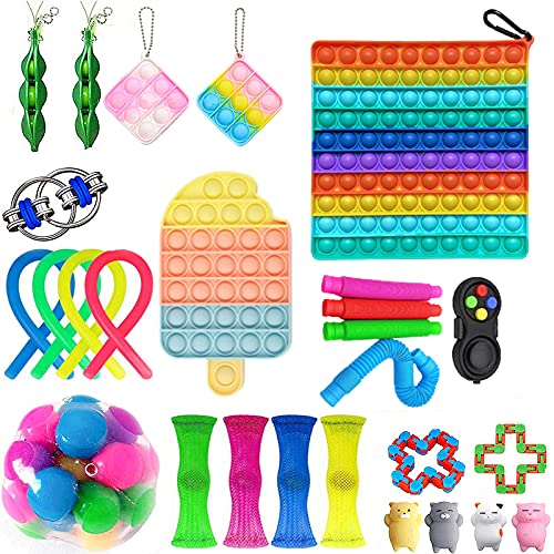 Nani?Wear Fidget Toy Packs Cheap Sensory Toy Pack Fidget Sensory Toy Set Push Bubble Fidget Toy Pack Relieve Stress Mesh Marble Tube Squeeze Handle Fidget Toy Set for Adult Kid (Style 9-1 Set)