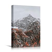 Canvas Wall Art Snowy Tops Cool Dramatic Mountain Nature Photography Romantics - 12x18 inches