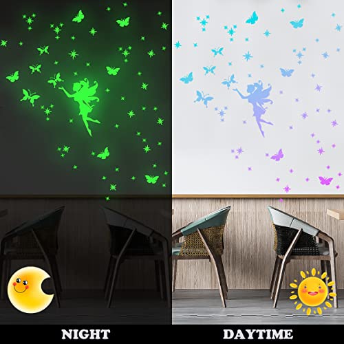 Feen Leuchtender Wandaufkleber, Leuchtsterne Selbstklebend für Kinderzimmer Mädchen Schlafzimmer Babyzimmer Deko, Leuchtsticker Fee Wandsticker, Leuchtpunkte Sternenhimmel Dekoration