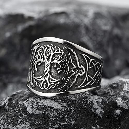 Viking Rings for Men Norse Viking Runes Vegvisir Compass Valknut Ring Jewelry for Men Women Boys Size 7-133