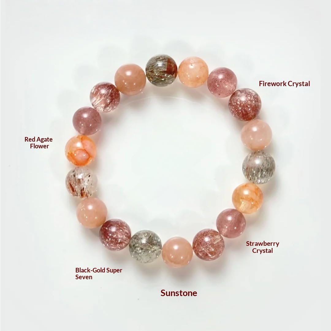 Pulsera Elástica Cristal Pulsera De Cristal Natural De 10mm Con Múltiples Piedras Preciosas Flor De Eucalipto Rojo Piedra Solar Negra Y Dorada 18 Piezas