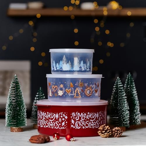 MiraHome Keksdosen 2er Set transparent mit Winterdorf-Design 5L – Rechteckige Plätzchendosen – Ideal als Keksdose für Weihnachten – Plätzchendose für die Weihnachtszeit