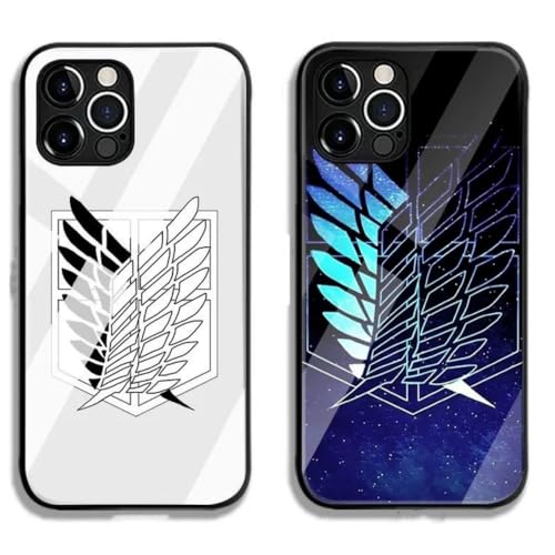 TETELWAO 進撃の巨人 スマホケース iPhone16 用ケース鏡面ガラス 強化ガラス 調査兵団 自由の翼 全面保護 耐摩耗 レンズ保護 耐衝撃 指紋防止 軽量 傷防止 クリスマス ハロウィン 新年 贈り物 誕生日 プレゼント 多機種対応 (iPho