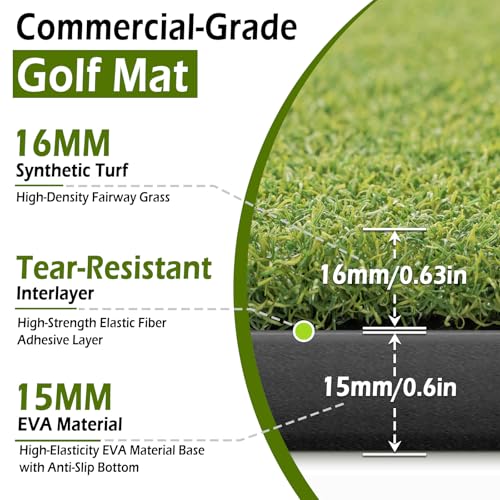 Bearwill Golf Mat 31mm, 5ft x 4ft Golf Hitting Mats for Practice Outdoor Indoor, High-Elasticity Artificial Turf Mat for Garage Simulator Chipping Driving Training