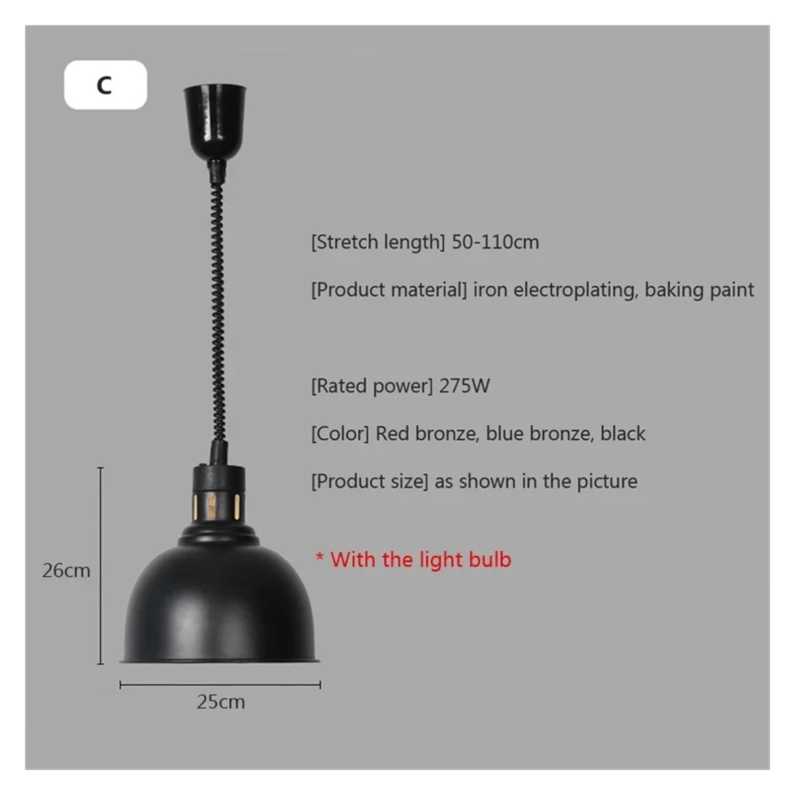 Lampada A Sospensione Con Riscaldamento A Infrarossi Da 275 W For A For Il Degli Alimenti A Buffet Del Ristorante Della Cucina Mantieni Il Cibo Fresco(Style C)