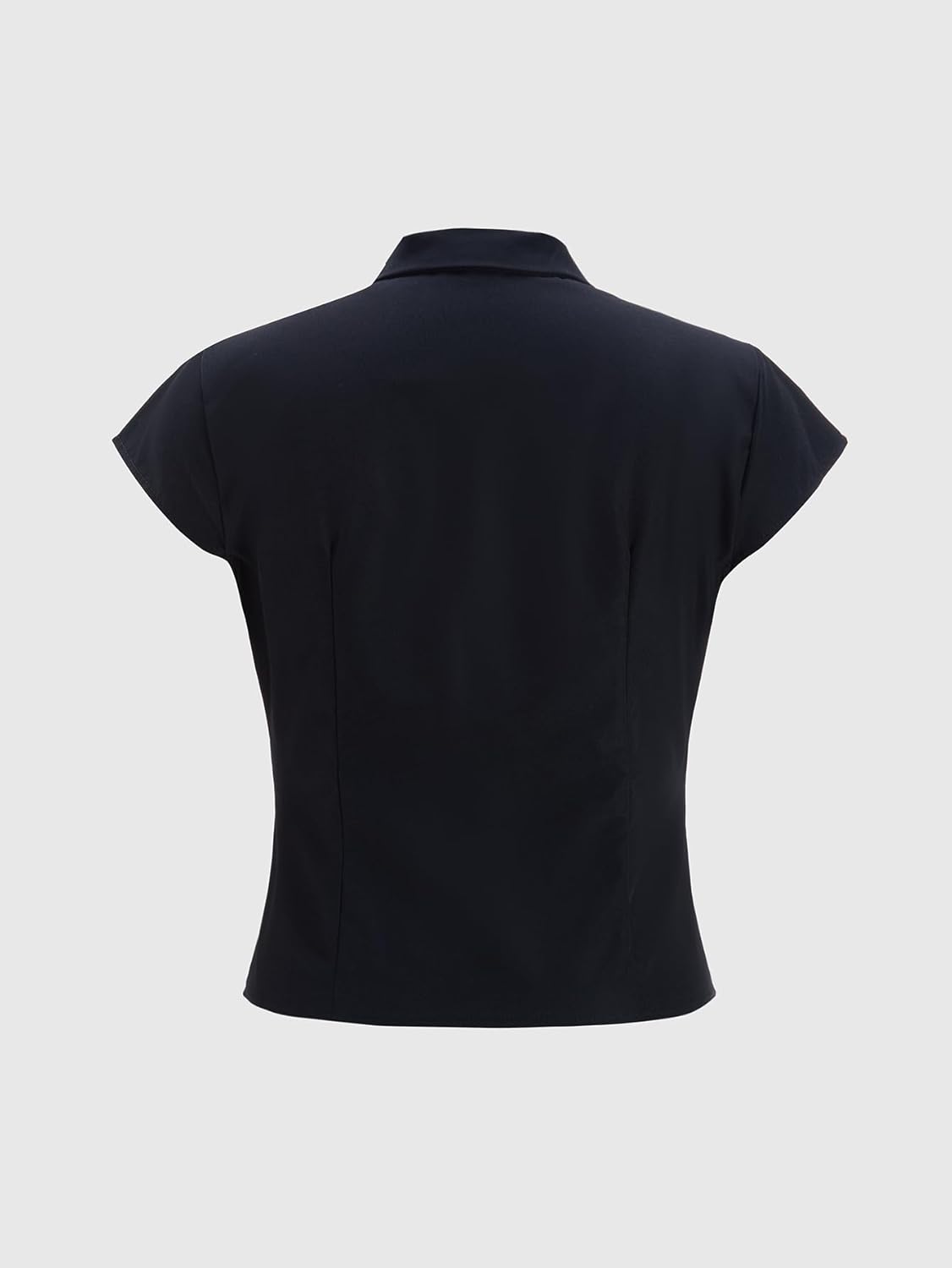 Women's Cut Out Collared Blouse Summer Cap Sleeve Fitted Shirts Going Out Tops - Image 2