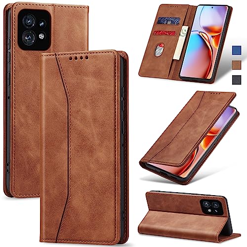 Image of Jasonyu Flip Wallet Case for Motorola Edge+ /Edge Plus (2023),Brown