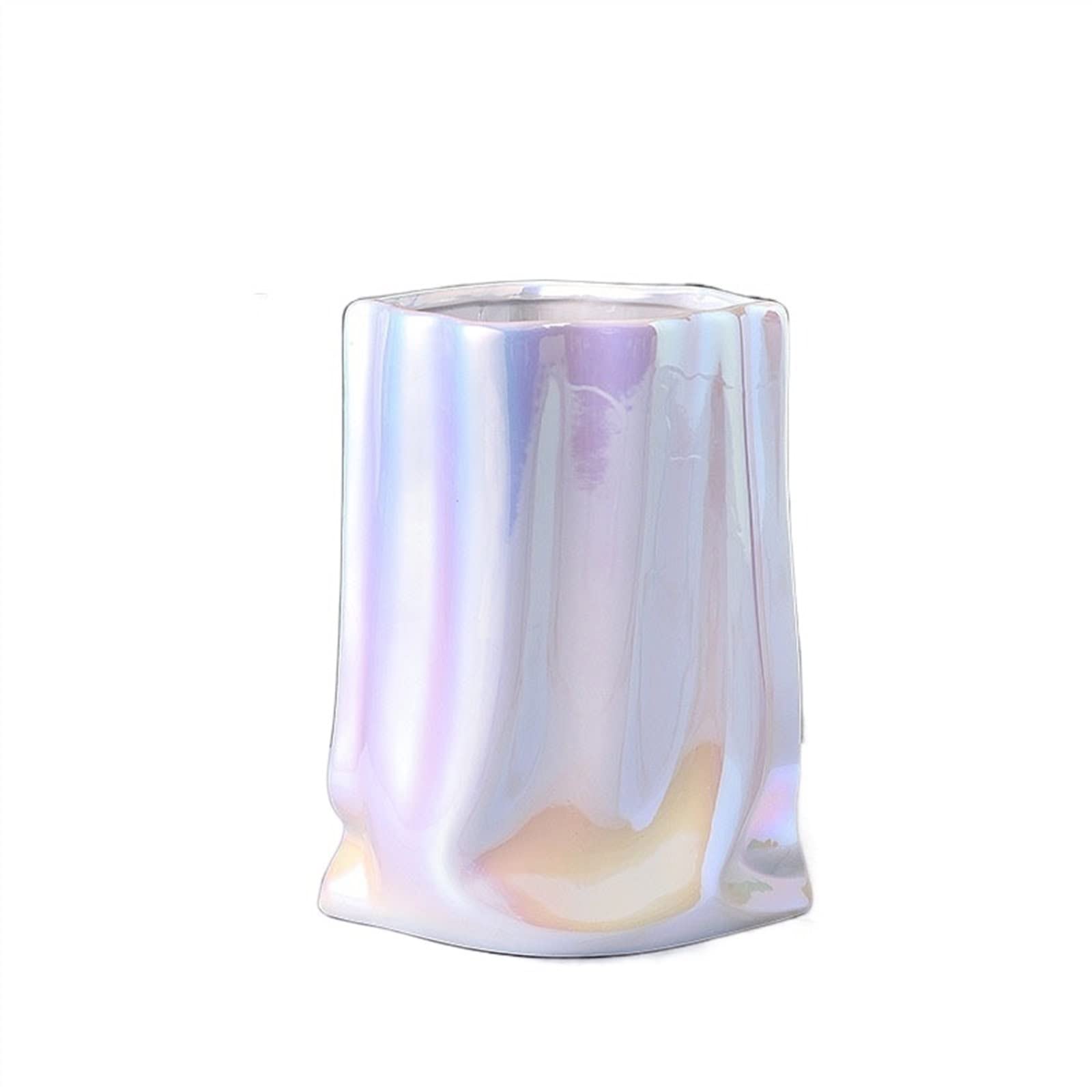 Bzgpmfud Blanc Vase Desktop Pleated Texture Ceramic Plated Potted Plants Desk Decoration Flowers Pots Decorative Flower Arrangement Floral(Blanc)